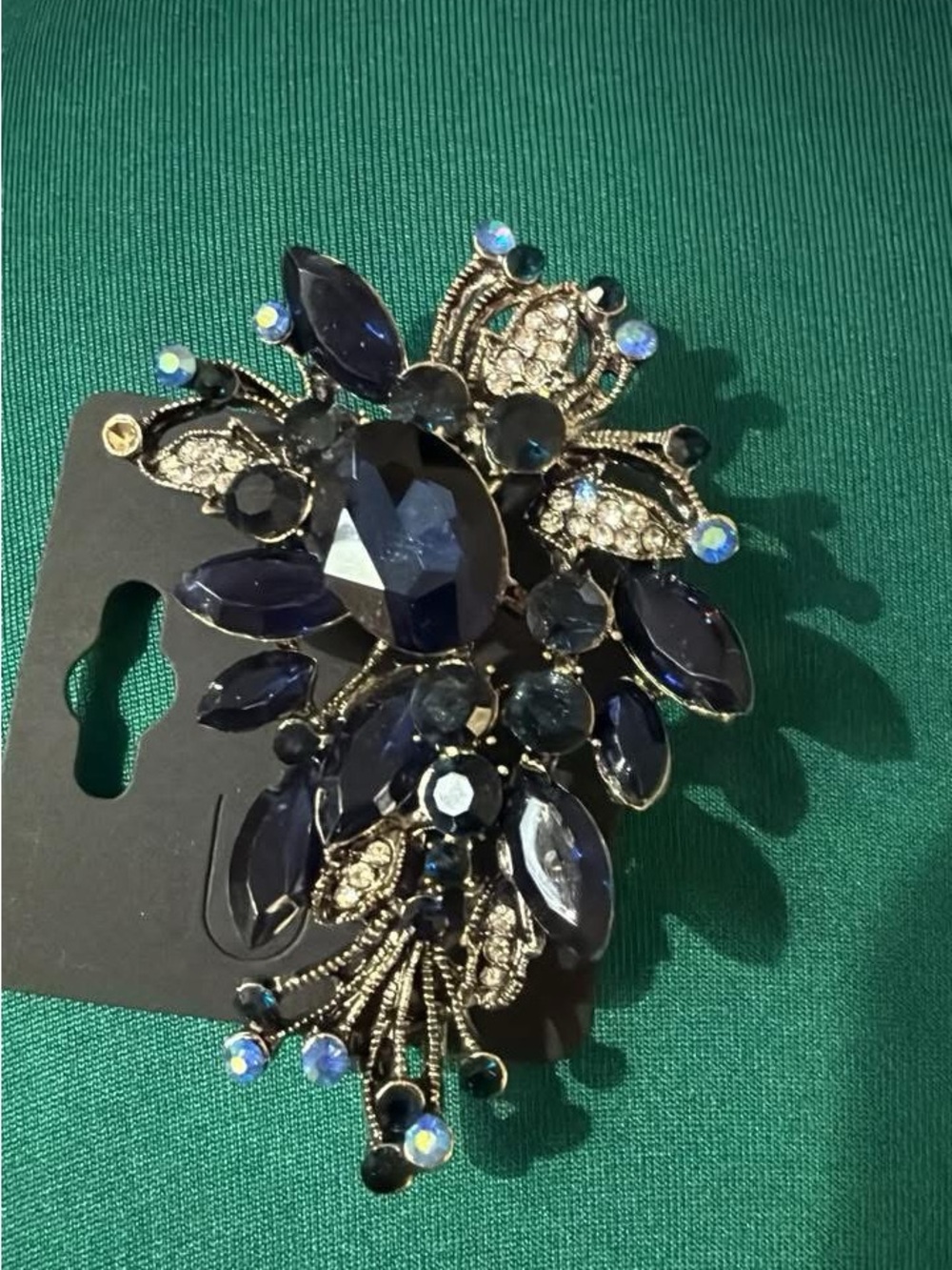 Elegant Navy Crystal Floral Brooch - Statement Women’s Jewelry